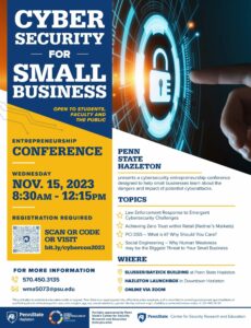 Flyer with image of a lock explaining an event centered around cybersecurity.